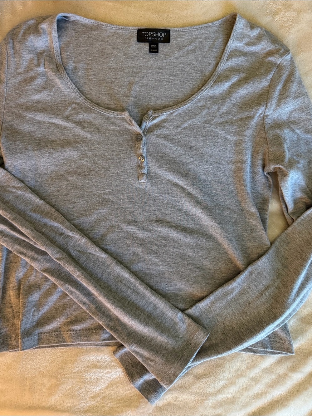 Topshop Light Gray Scoop Neck Long Sleeve Henley